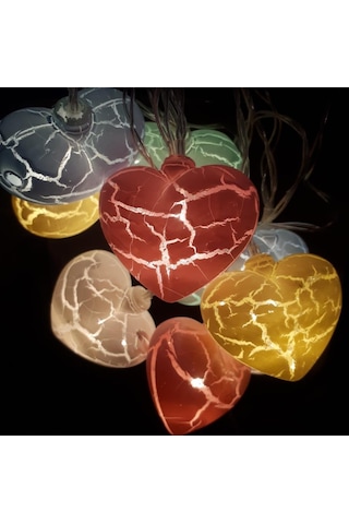 Hdmarketim Rengarenk Çatlak Kalp 10'lu Dekoratif Led Lamba (2 Met