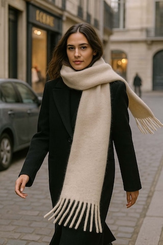 Kadın Püskül Detay Atkı Omuz Şalı 40x200 Cm 1295 Bej Bej