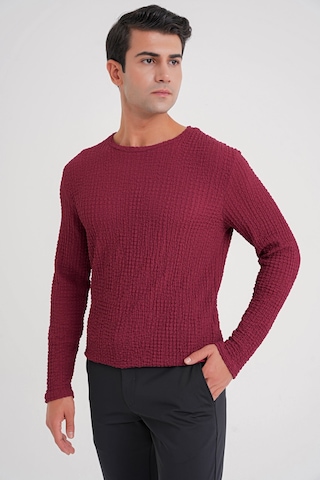 Efor Slim Fit Esnek Pamuklu Dokulu Kumaş Uzun Kollu Bordo Tişört Ts 934