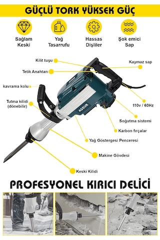 Assur ASR513 1800W 16 KG Darbeli Kırıcı Delici Hilti Mavi