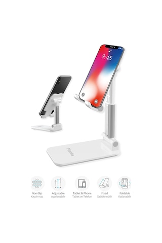 5440 Masaüstü Telefon - Tablet Standı / Katlanabilir / Sabitlenebilir / Kaydırmaz / Ayarlanabilir Beyaz