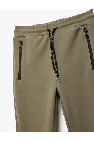 Koton Beli Bağlamalı Pamuklu Cepli Fermuar Detaylı Jogger Eşofman Altı Haki 7wkb40005tk
