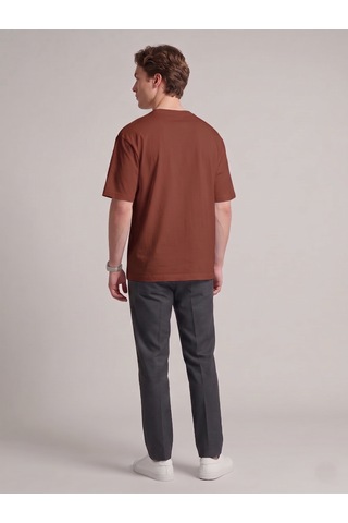 Smalltouch Unisex Oversize Yumuşak Dokulu Basic Bisiklet Yaka Tişört Kahverengi