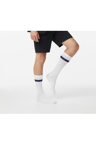 Plus Scorpion Unisex Beyaz Tenis Çorabı Çizgili, Pamuklu Uzun Spor Çorabı