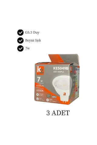 K2 Kes049b Led Ampul 7w Gu5.3 Duy Beyaz Işık - 3 Lü Paket