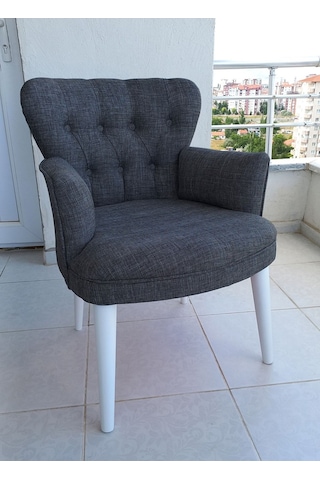 Kayser Home Berjer - Tekli Koltuk - Keten Kumaş - Ahşap Beyaz Ayak - Gri Gri