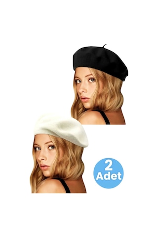 Uniquetrenders Kadın Fransız 2'li Ressam Bere Siyah Ekru Ekru - Siyah