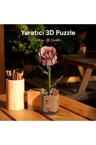 Rowood Tw051 Karanfil Çiçeği Pink Carnation Dıy Minyatür Maket Model Seti Ahşap 3d Wooden Puzzle Model Kit Ahşap Maket Dekoratif Hobi Seti