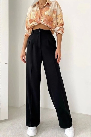 Nevege Butik Kadın Siyah Yüksek Bel Pileli Palazzo Pantolon Siyah2 Siyah