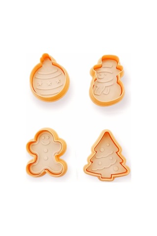 Eynel Yılbaşı Şekilli Adam Çam Ağacı Basmalı Kurabiye Kalıbı Gingerbread Man Desenli Şeker Hamuru Kesici Apar Çok Renkli