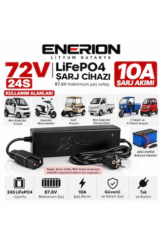 Enerion 72v 10a Lifepo4 Lityum Batarya Şarj Cihazı 24s 87.6v Cc/cv Fanlı Soğutma Elektrikli Araç Uyumlu