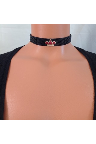 kum boncuk dokuma taç choker Gri