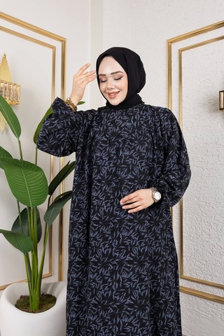 Nevayla Moda Robalı Desenli Viskon Elbise - Gri / E0126 Gri