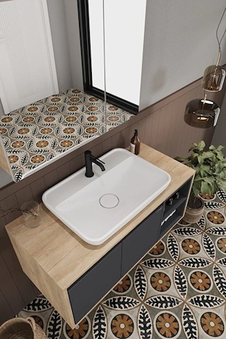 Lale 100 Cm %100 Mdf Lavabolu Banyo Dolabı + Aynalı Dolap Antrasit