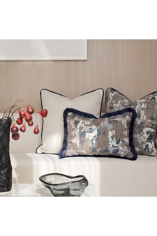 "stone & Monaco" Dokulu Kırlent Kılıfı Seti Lacivert - Kahverengi