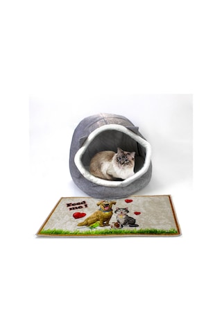 Alas Keçe Kedi Ve Köpek Evi Yatağı Gri Paspas Hediyeli