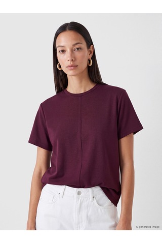 Lcw Petite Bordo Soft Touch Asimetrik Kesim Kadın Tişört