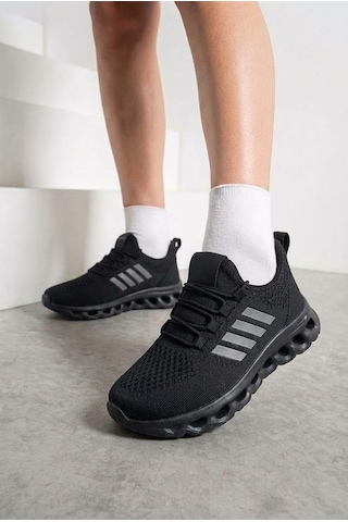 Nstil Unisex Spor Ayakkabı Şeritli Bağcıksız Hava Alan Ultra Rahat Hafif Taban Sneaker 125 Siyah