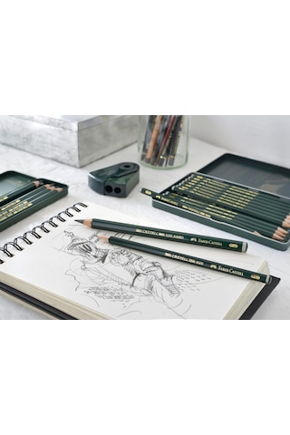 Faber-Castell 9000 Dereceli Kurşun Kalem Seti, 12’li (8B, 6B, 4B, 2B, B, HB, F, H, 2H, 3H, 4H, 5H), Naturel Siyah