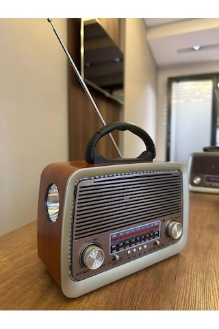 Nostaljik Radyo-301 Bt Nostaljik Radyo Bluetooth + Ledli + Fener + Usb + Sd Card Mp3 Radyo Çalar Cn