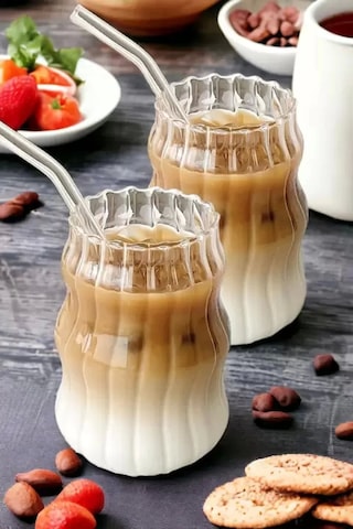 2'li Pipetli İskandinav Tarz Burgu Cam Bardak Seti Kahve Kokteyl Sunum Bardağı Borosilikat 400 Ml. Şefaf
