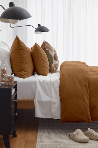 Vivamaison Keten Yıkanmış Camel Renk Çift Kişilik Nevresim Yastık