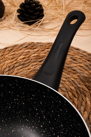 Çarşıdayız 28 Cm Granit Wok Tava - Yüksek Isıya Dayanıklı, Uzun Ömürlü Mutfak Eşyası Siyah