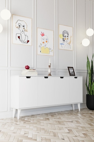 Elegant 4 Kapaklı Dekoratif Konsol Beyaz