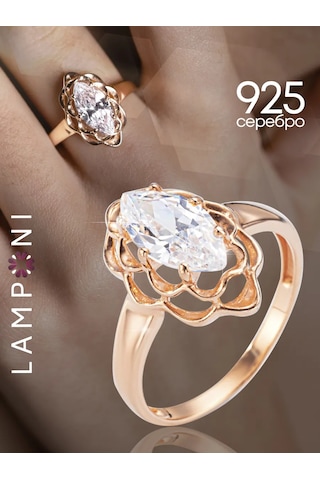 Lamponi 925 Gümüş Üzerine Büyük Taşlı Suni Pırlanta Kaplama Yüzük 184022111 Altın