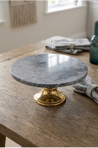 Black Marble Ayaklı Pasta Standı 25x25x12cm Lüks Doğal Mermer Sunum Ve İkramlık