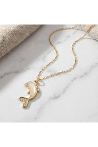 Beren Aksesuar Stainless Steel Yunus Balığı Dolphin Çelik Kolye Gold