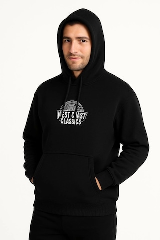 Erkek Üç İplik Kapüşonlu Ön Ve Arka Baskılı Sweatshirt Hoodie - Siyah Siyah