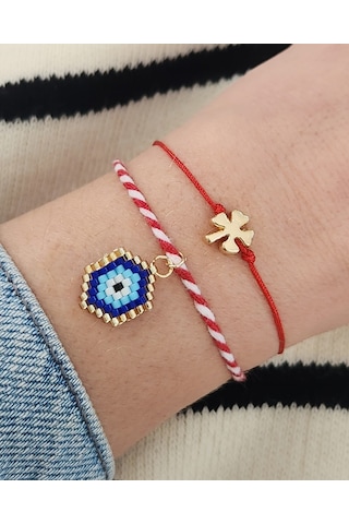 Harmel Jewelry Miyuki Marteniçka Bileklik Kırmızı - Beyaz