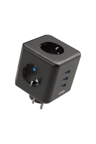 Isıya Dayanıklı Termal Akım Korumalı Ve Çocuk Korumalı 3 Priz Girişli 3 Usb Girişli Küp Priz 1033 M