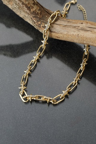 Çildan Womens Zirkon Taşlı Gold Zincir Kolye Altın