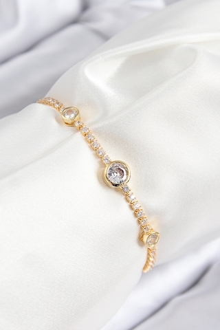 Pirinç Zirkon Taşlı Daire Model Gold Renk Asansörlü Kadın Bileklik - Tj-bb7733 Diğer