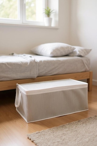 5 Adet Gri Çizgili Fermuarlı Hurç Yastık-yorgan-kıyafet Düzenleyici 64 45 22 Cm Gri-beyaz