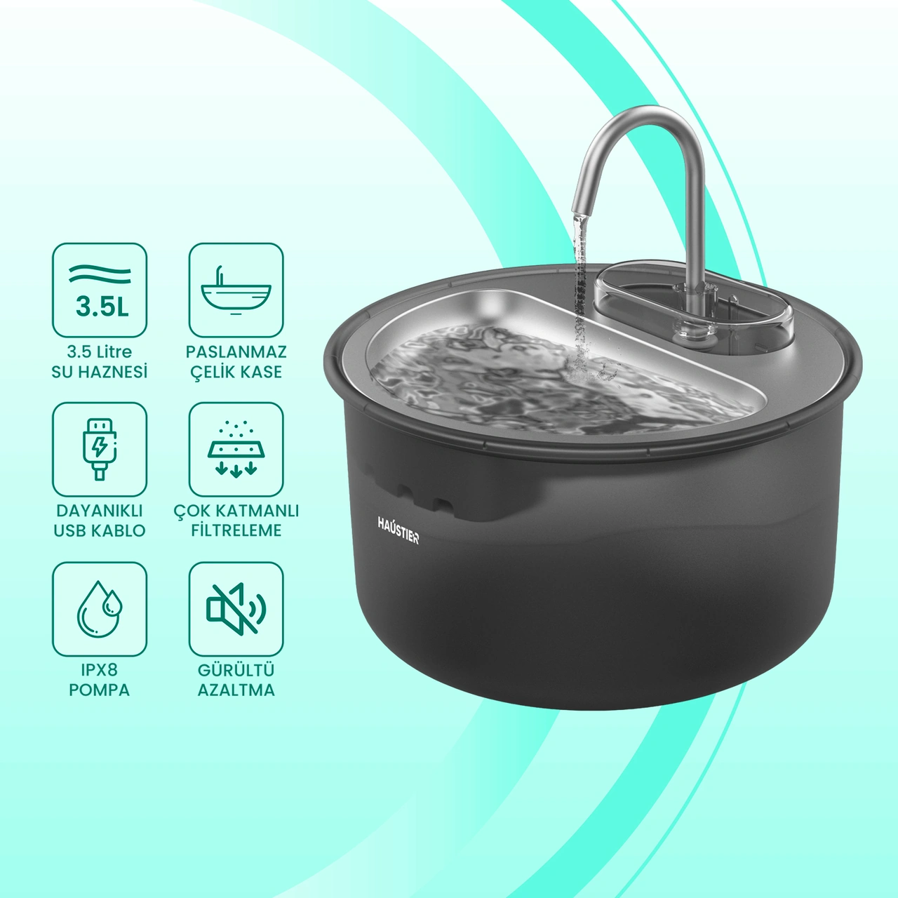 Haustier Wf009ls Siyah Otomatik Kedi Su Pınarıi Kedi Su Kabı