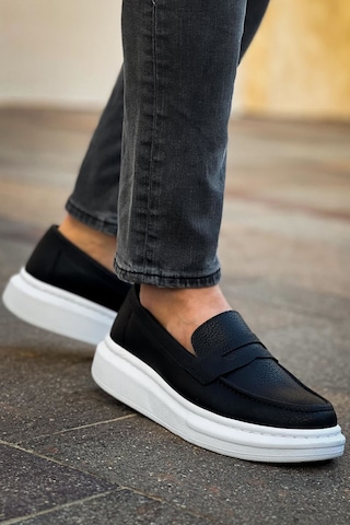Roof Atelier Erkek Siyah Beyaz Kalın Taban Loafer Ayakkabı - Robert - Rs615 Siyah