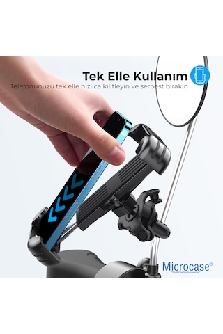 Micorcase Hl-152d Motosiklet Scooter Telefon Tutucu - Titreşim Ve Darbe Korumalı Dikiz Ayna Bağlantılı Güvenlik Kilitli Kurye Telefon Standı - Al5742 Siyah