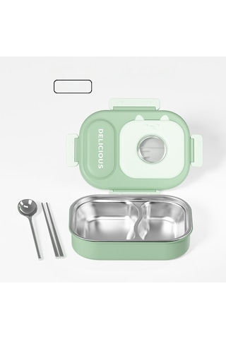 316 Paslanmaz Çelik Yalıtımlı Öğle Yemeği Kutusu Kullanışlı Öğle Yemeği Kutusu İki Bölmeli Yeşil