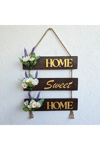 Papatya Çiçekli Home, Sweet, Home Duvar Süsü Ceviz