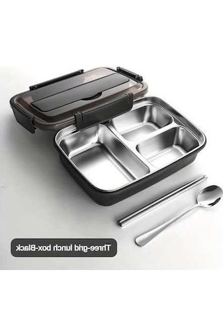 Trendooze Gaojunshop01 Siyah 3 Bölme Dayanıklı 304 Paslanmaz Çelik Yemek Kutusu Sızdırmaz Okul Ofis Kullanımı Siyah