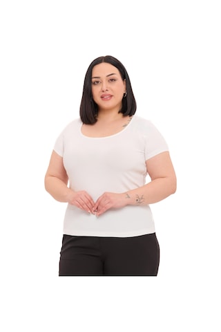 Disentis Büyük Beden U Yaka Kısa Kollu Viskon Ekru Body Ekru