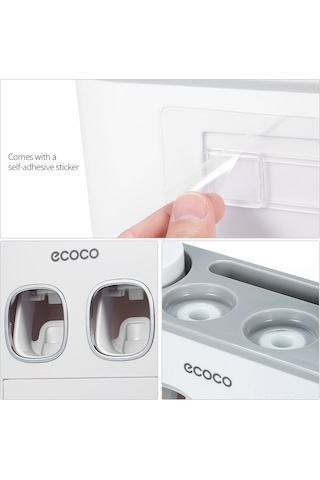 Geeroyoo Duvar Tipi Diş Fırçası Ve Macunluk Seti, 5 Fırça Yuvası, 4 Bardak, 2 Macunluk, Kolay Kurulum, Gri Beyaz