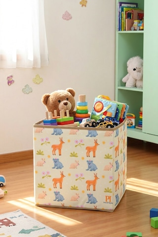 4'lü Animals Kapaksız Kutu Oyuncak Çamaşır Saklama Kutusu Dolap İçi Organizer Düzenleyici 30x30x30 Krem