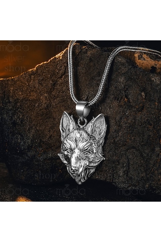 925 Ayar Gümüş Tilki Tasarım Erkek Kolye Gümüş