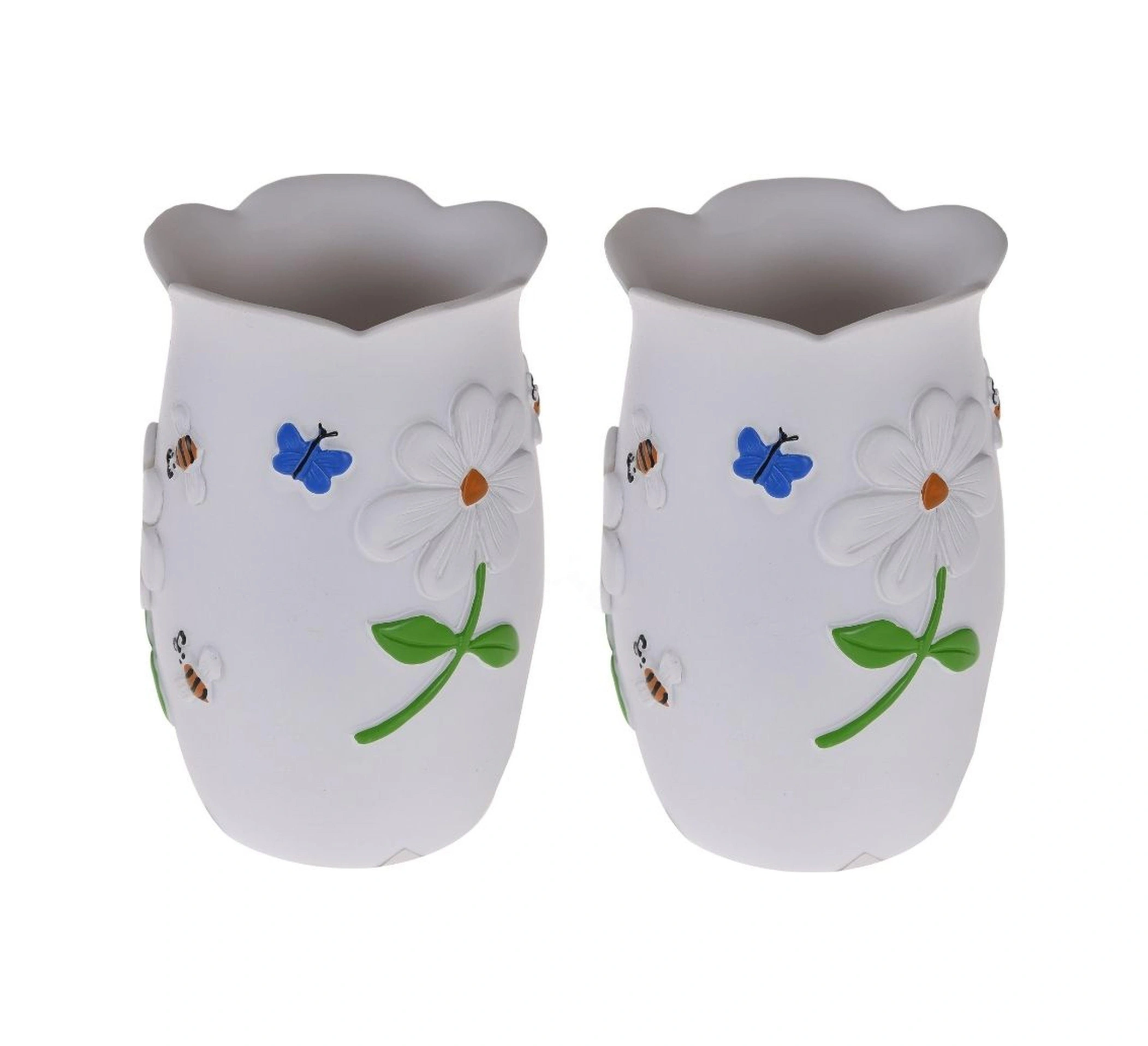 2 Adet Kalemlik Çiçekli Poliresin Model Ofis Gereci 7x7x10cm Çok Renkli