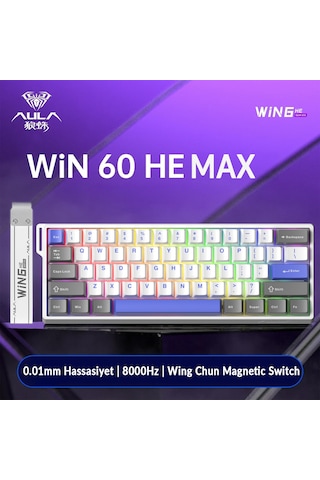 Aula Win60 He Max Manyetik Klavye Rapid Trigger Graywood Swtich 8000hz Rgb Tkl Hot Swap Oyuncu Klavyesi Mavi