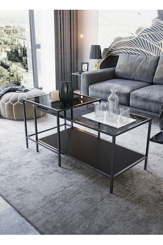 Dekoport Perla Orta Sehpa - Füme Cam Siyah Mdf Siyahhh